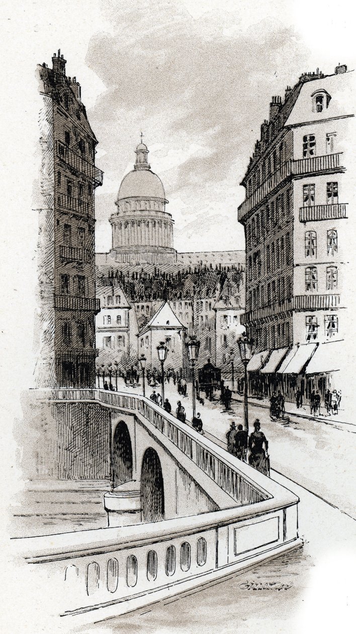Kilátás a rue de Bellay-re és a Pantheon kupolájára, Párizs (A rue du Bellay és a Pantheon kupolája, 5. kerület, Párizs) Gustave Fraipont (1849-1923) rajza Saint-Juirs-ból alkotó: Gustave Fraipont