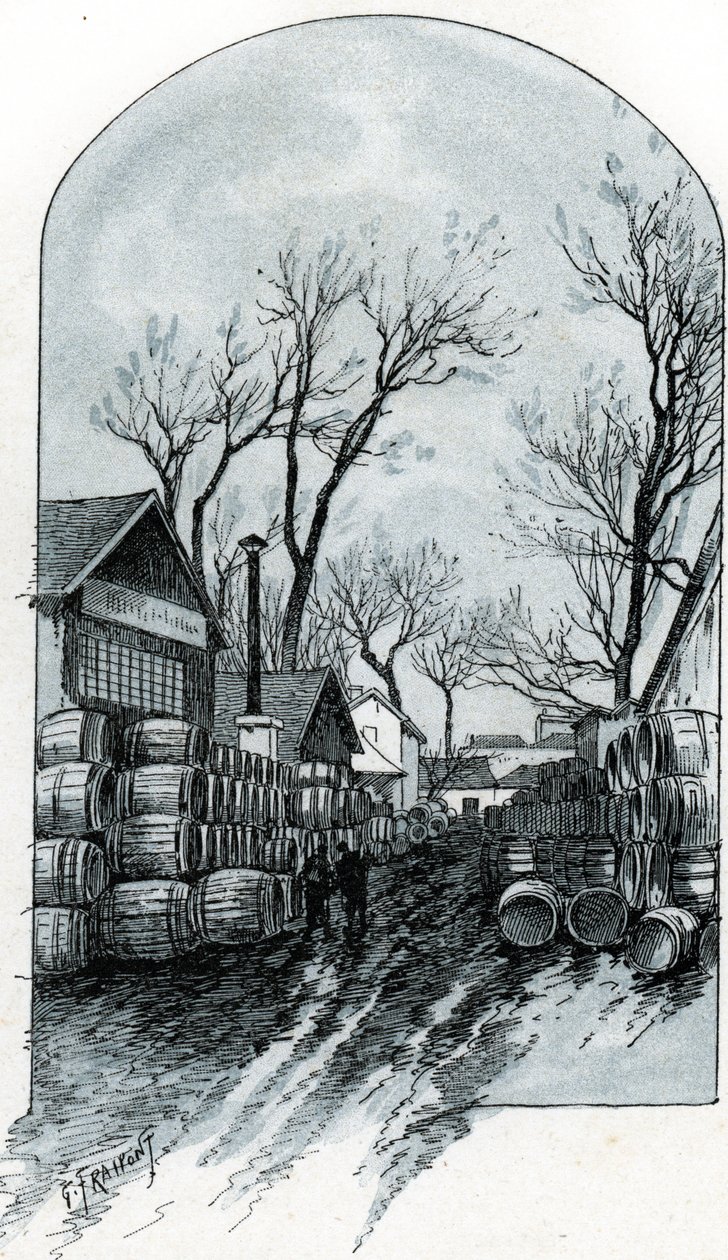 Kilátás a rue de Sauternes, Bercy, Párizs raktárára (Rue de Sauternes, Bercy, Párizs) Gustave Fraipont (1849-1923) rajza Saint-Juirs „La seine a travers Paris” című rajzából alkotó: Gustave Fraipont