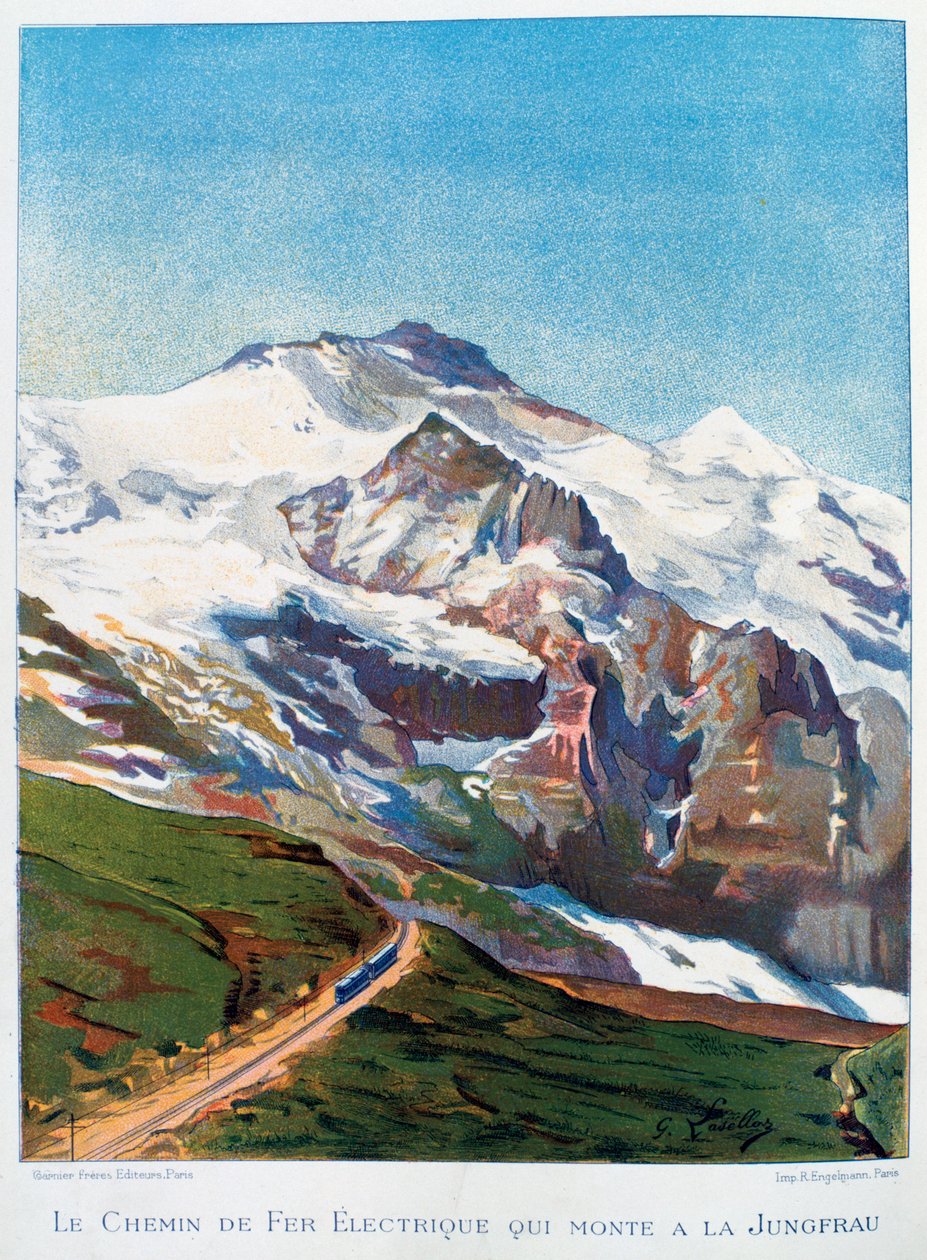 Villamos vasút a Jungfrau-hegyhez, a svájci Alpokban, 19. század alkotó: Gustave Francois Lasellaz