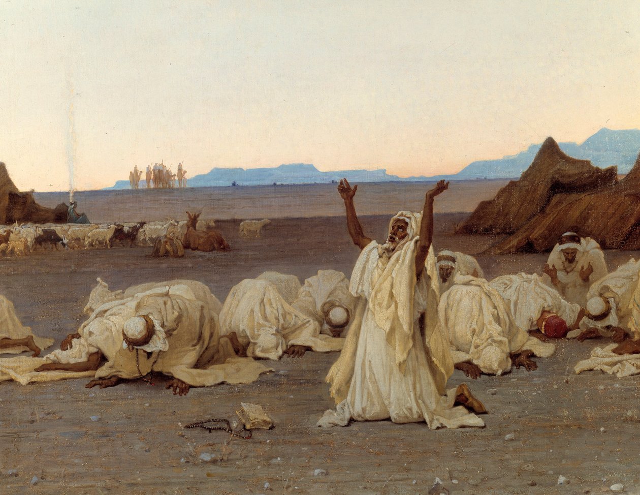 Esti ima a Szahara-sivatagban A tuareg tábor részlete. Gustave Achille Guillaumet (1840-1887) festménye 1863 V. 1,3x2,8 m. Párizs, Musee d