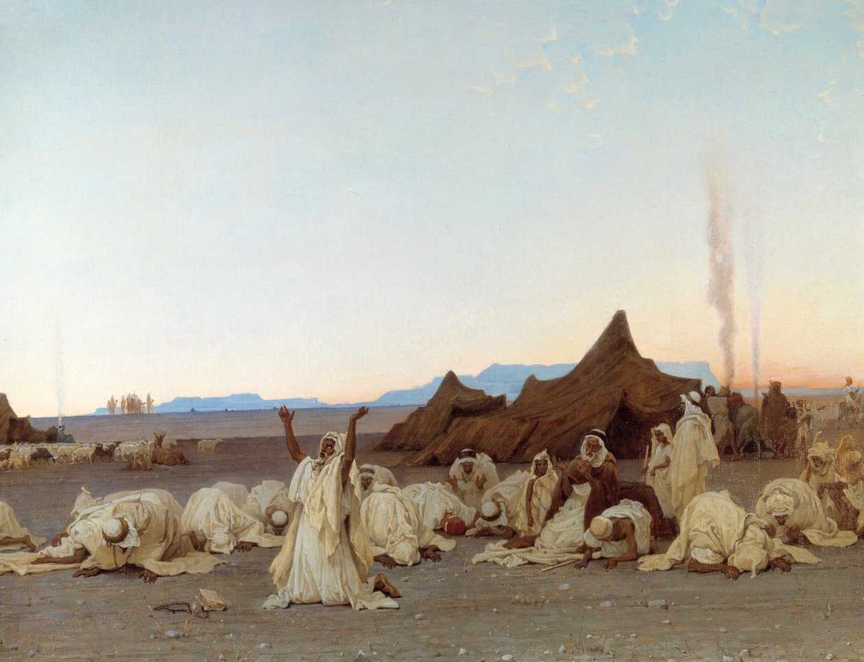 Esti ima a Szahara-sivatagban A tuareg tábor részlete. Gustave Achille Guillaumet (1840-1887) festménye 1863 V. 1,3x2,8 m. Párizs, Musee d