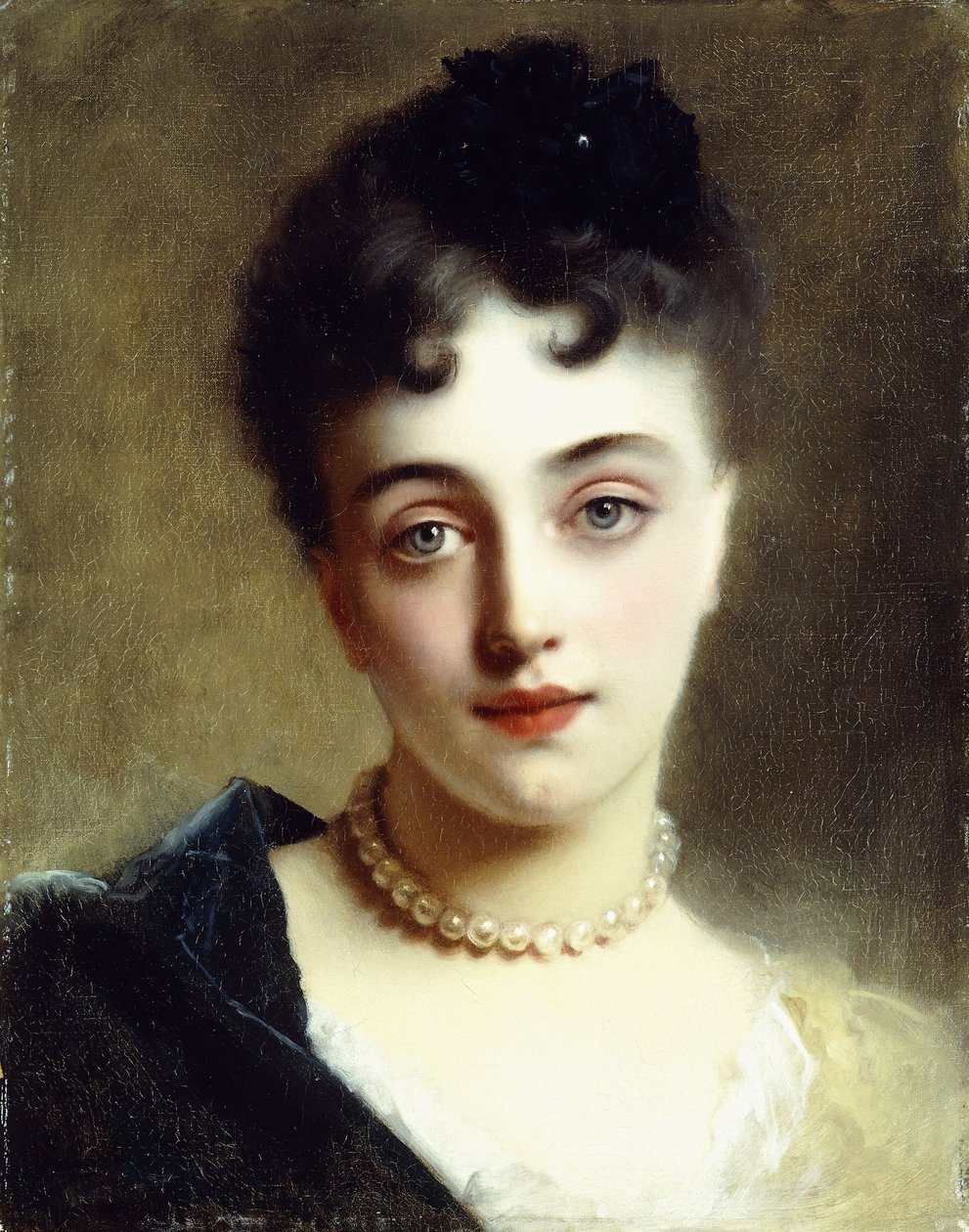 Egy elegáns hölgy gyöngyökkel, alkotó: Gustave Jacquet