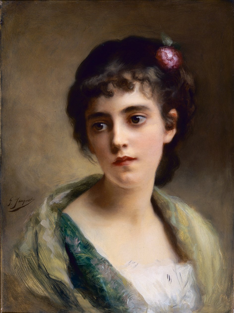 Egy lány feje (olaj a panelen) alkotó: Gustave Jacquet