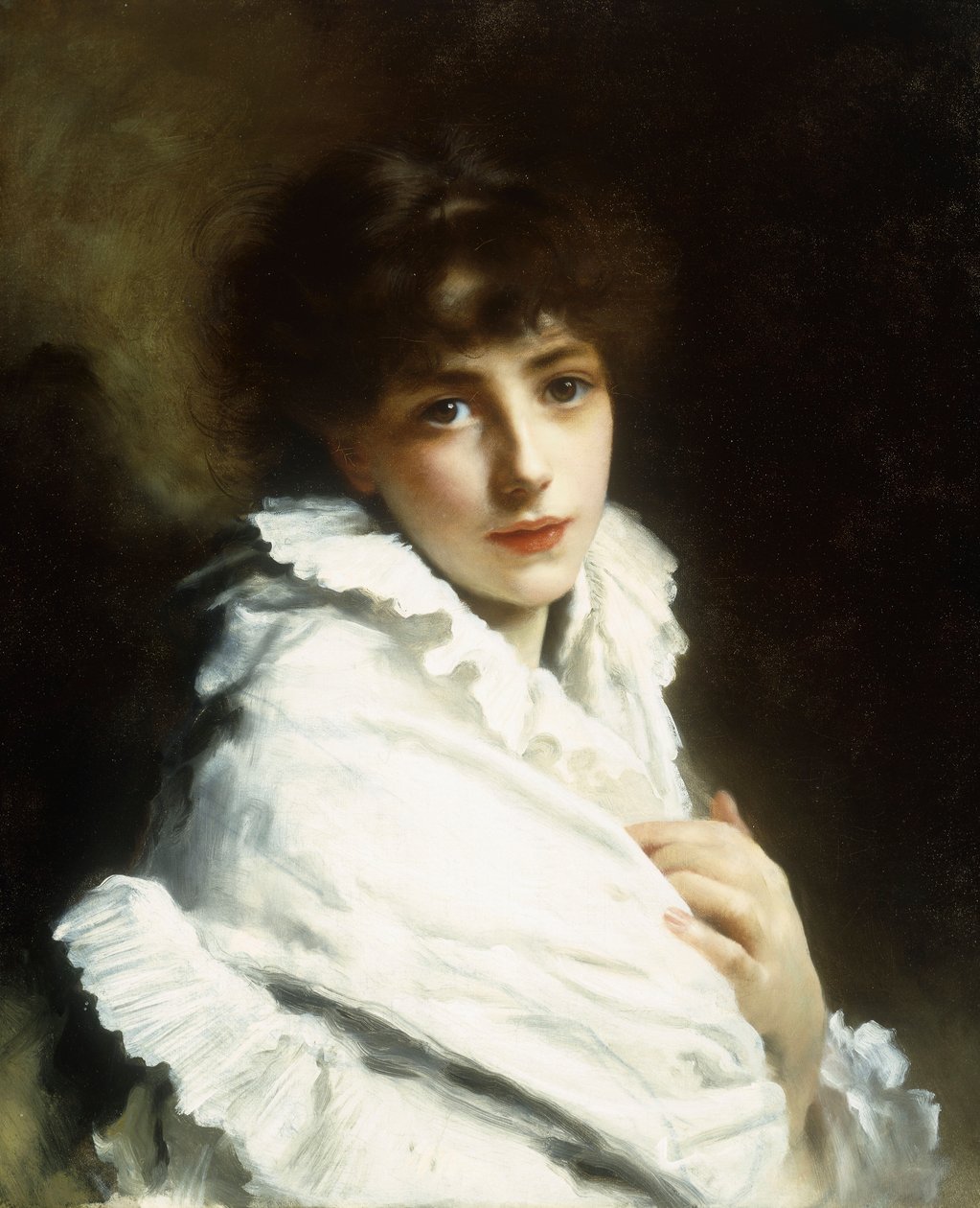 Fehér ruhás fiatal lány portréja alkotó: Gustave Jacquet