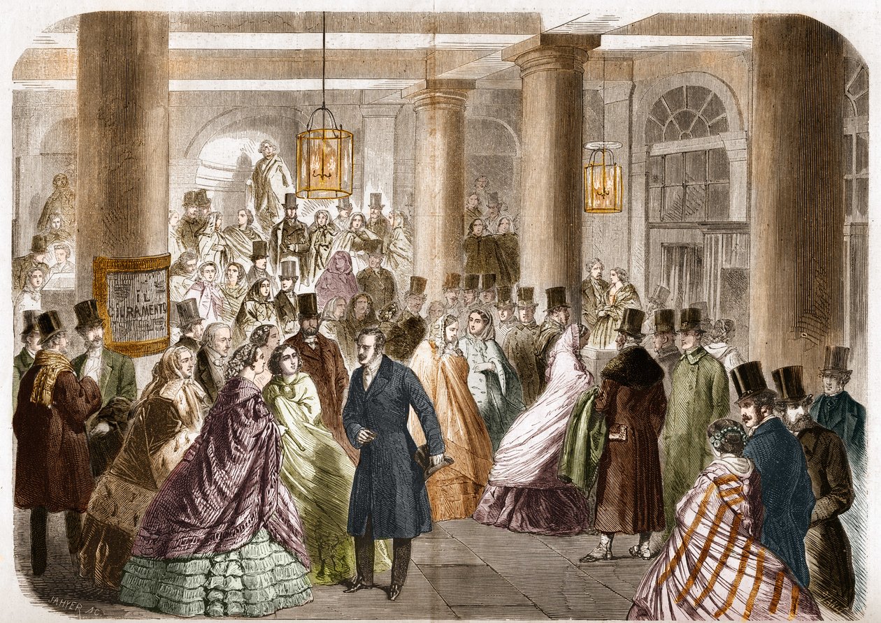 Az olasz színházat (Salle Ventadour) 1858-ban mutatták be Párizsban. Gustave Janet rajza, Jahyer metszete. alkotó: Gustave Janet