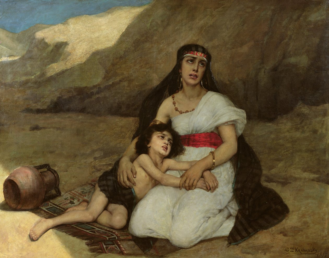 Arab nő és gyermeke, 1877 alkotó: Gustave Krabansky