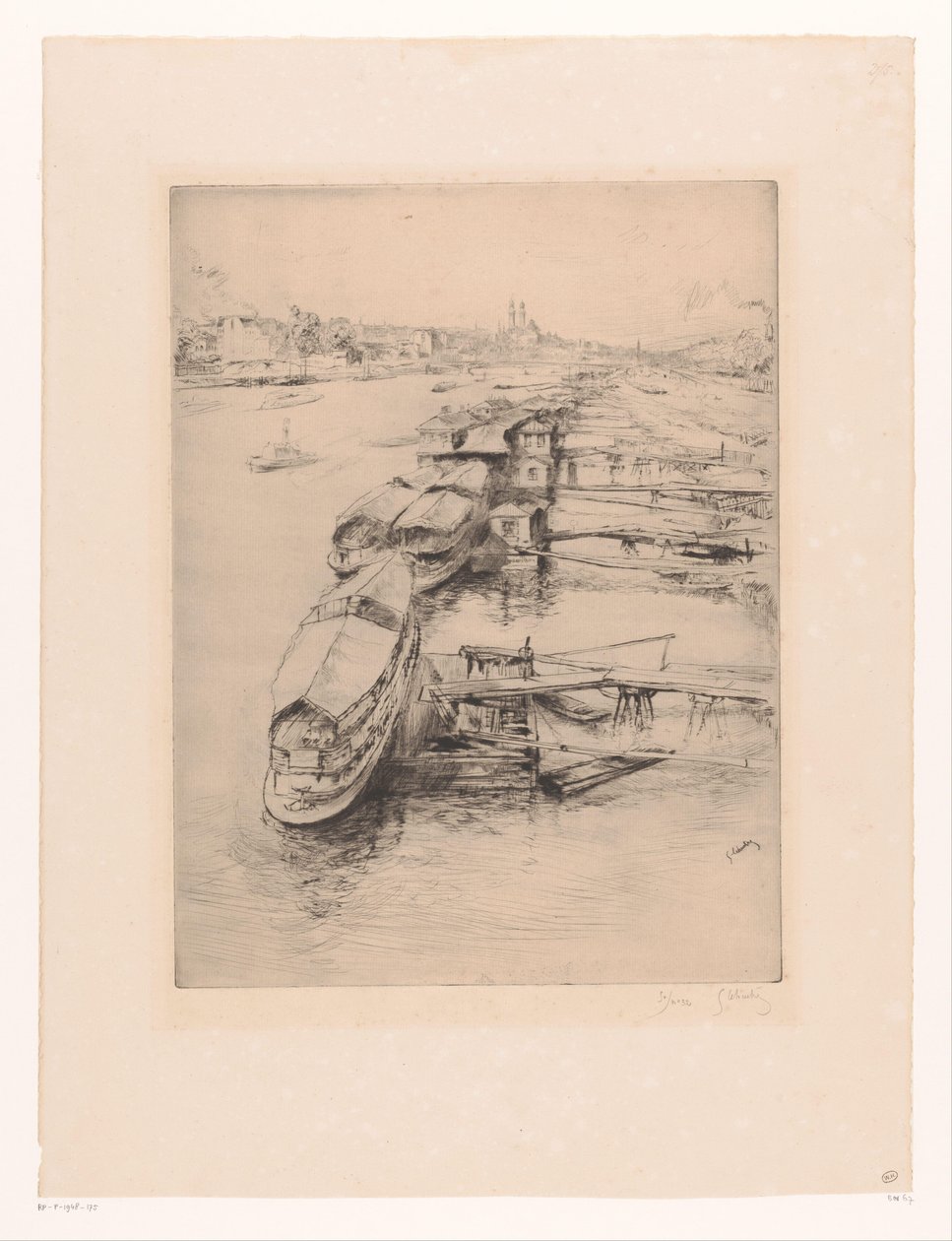 Kikötött csónakok Auteuilban, Párizsban Les bateaux Parisiens, Auteuil alkotó: Gustave Leheutre (signed by artist)