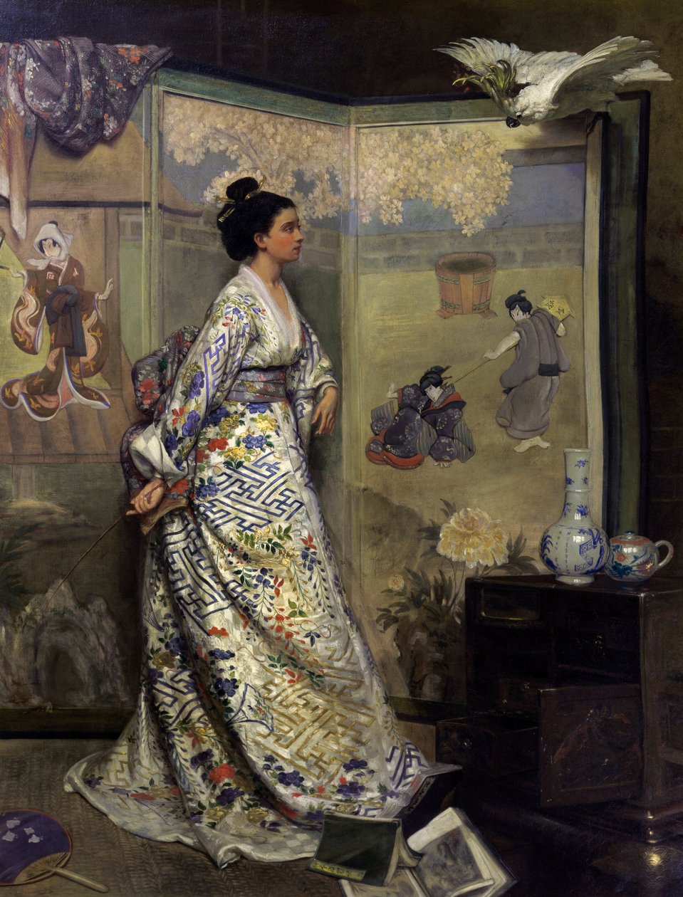 Japán legyező (olaj, vászon) alkotó: Gustave Leonard de Jonghe