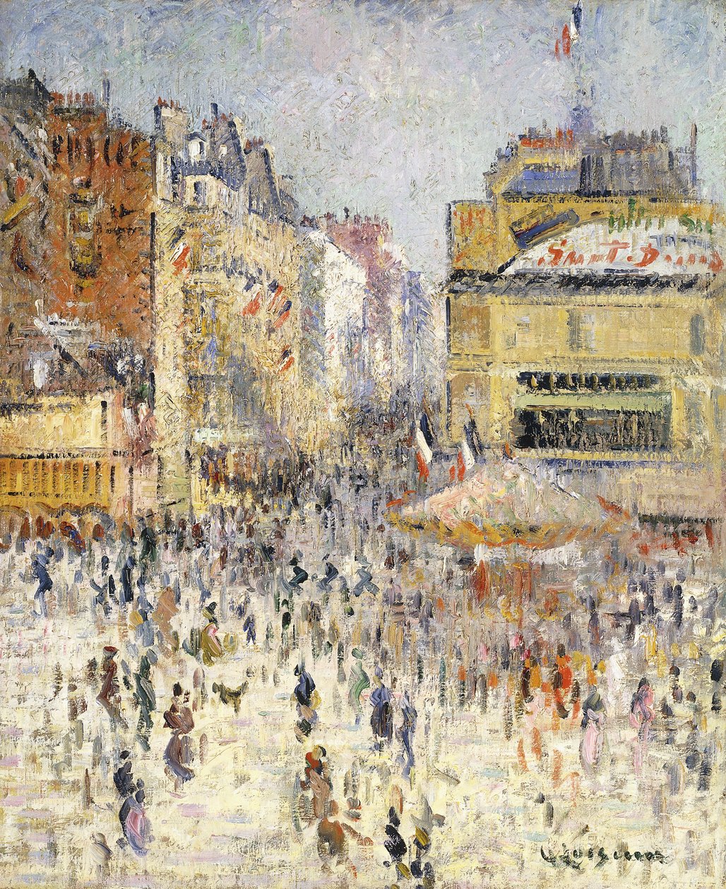 Bastille-nap a Rue de Clignancourt-on, Párizs; Július tizennegyedikén Párizsban, a Rue de Clignancourt-ban, alkotó: Gustave Loiseau