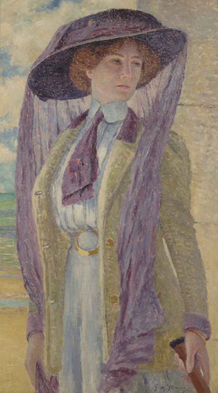 Nő egy lila kalapban alkotó: Gustave Max Stevens