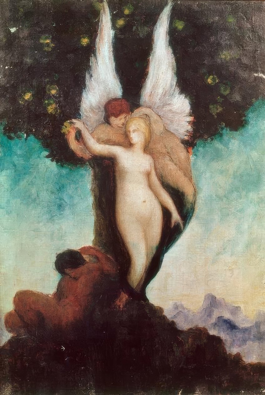 Képzeletbeli jelenet egy ősi témával. Szárnyas Efebe w alkotó: Gustave Moreau
