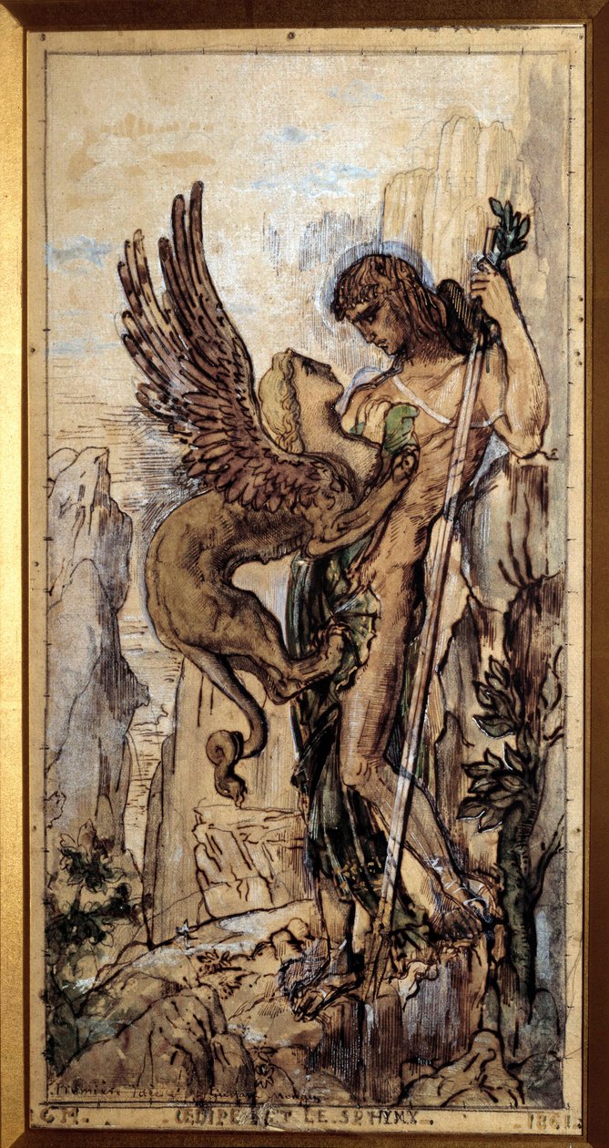 Gustave Moreau (1826-1898) Oidipusz és a Szfinx festménye 1861 Párizs. alkotó: Gustave Moreau