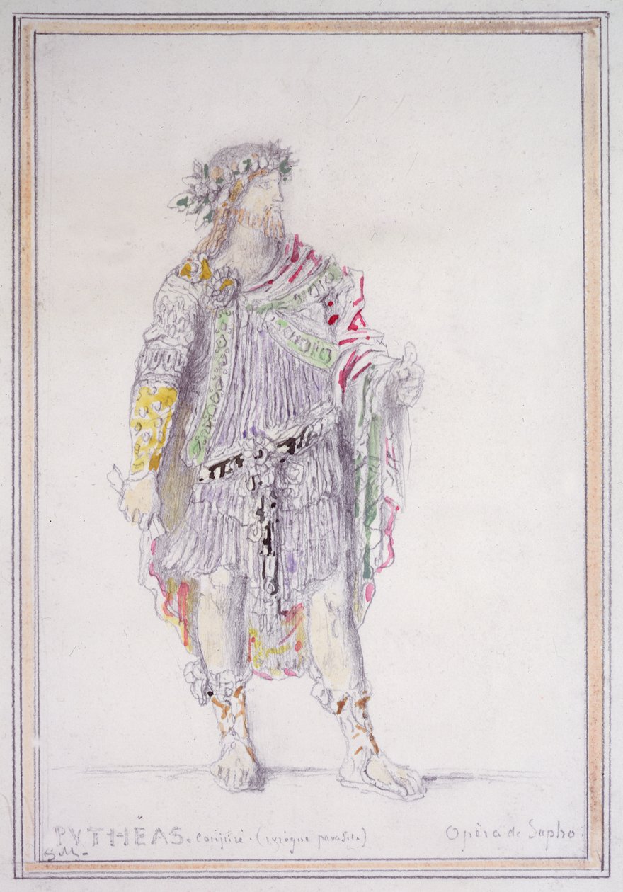 Pythéas, összeesküvő és részeg parazita, karakter az Opèra de Sapho-ból (ceruza akvarellel és gouache-val papíron) alkotó: Gustave Moreau
