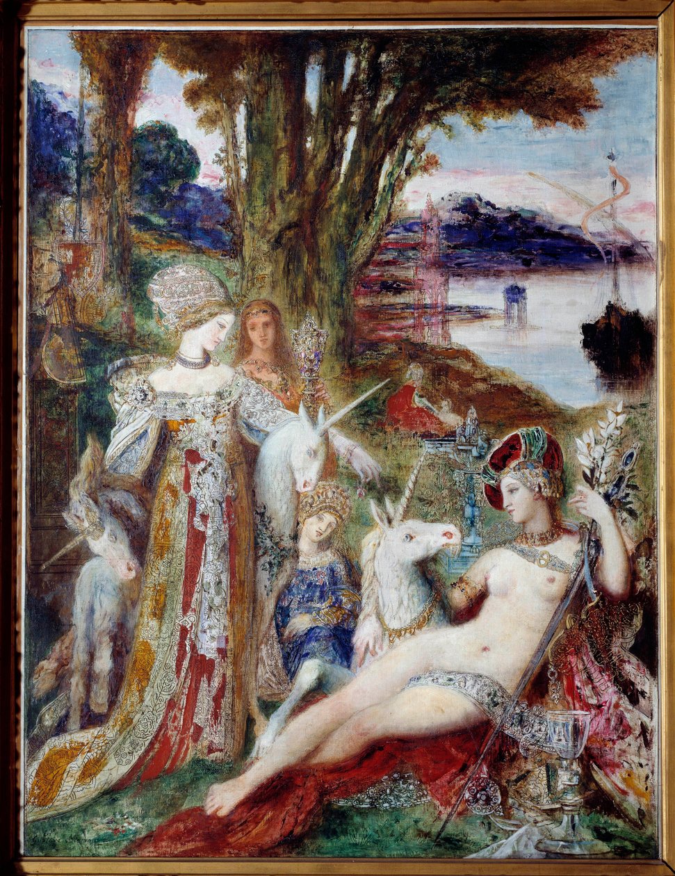 Gustave Moreau (1826-1898) Egyszarvúak festménye, 1885, olaj, vászon alkotó: Gustave Moreau