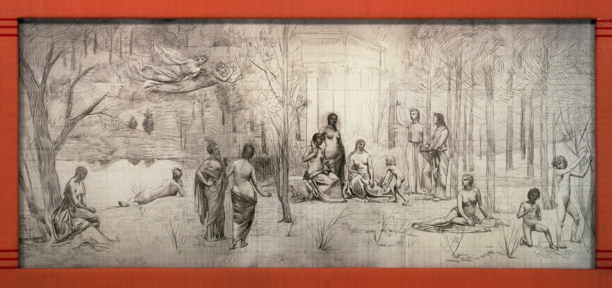 Szecessziós keret Pierre Puvis de Chavannes (1824-1898) rajzához, Gustave Serrurier-Bovy (1858-1910), Franciaország alkotó: Gustave Serrurier Bovy