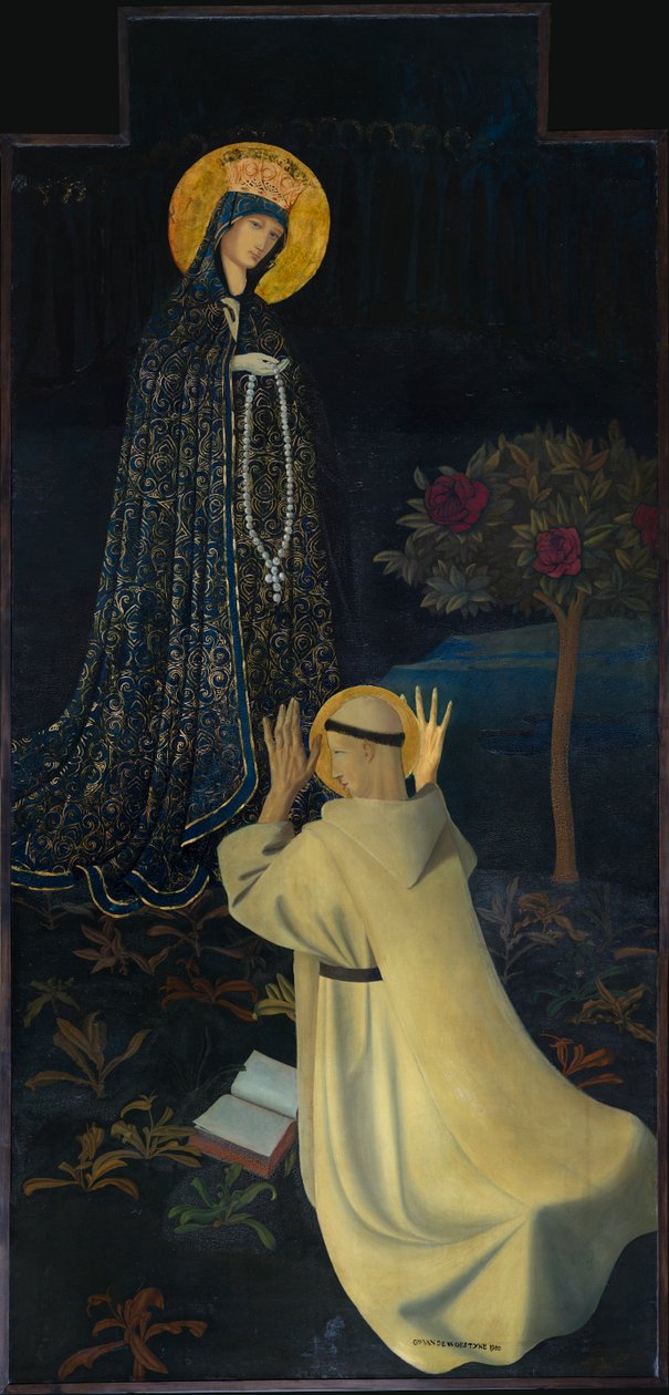 Plébániatemplom (Szent Márton plébániatemplom). „A Szűzanya rózsafüzért kap Szent Domonkostól”. A sivatagi Gustave. 1900. alkotó: Gustave Van de Woestyne