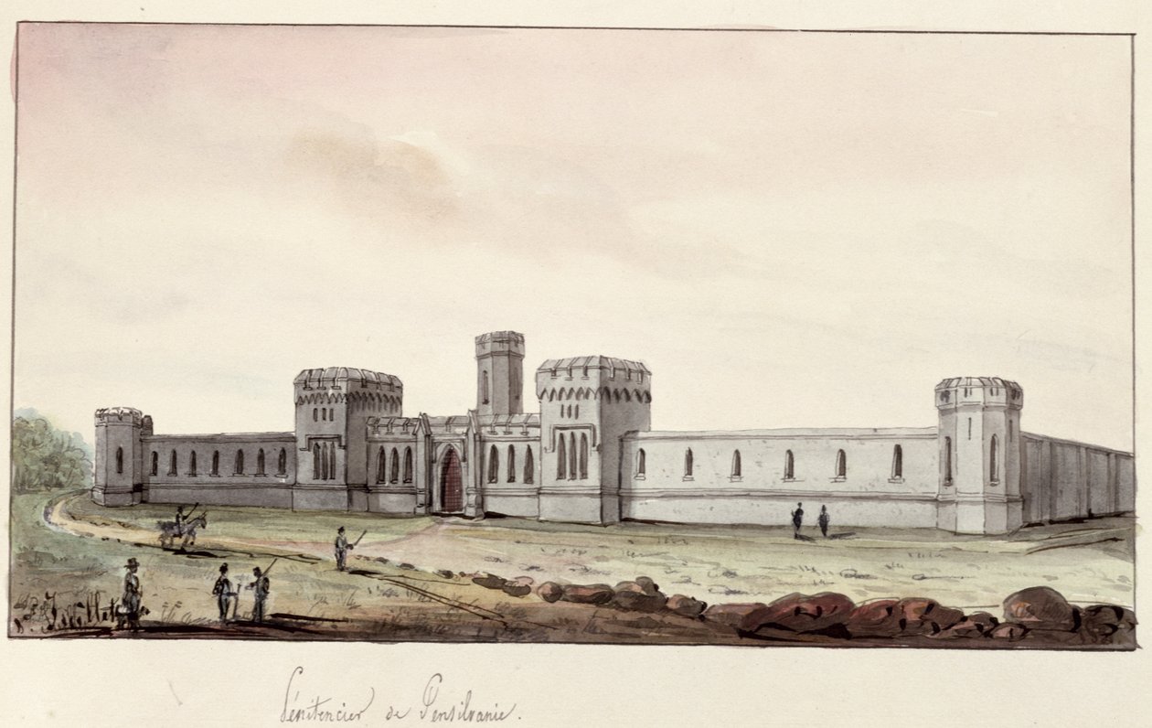 Büntetés-végrehajtás Pennsylvaniában, 1831 (toll, tinta és WC papíron) alkotó: Gustave de Beaumont