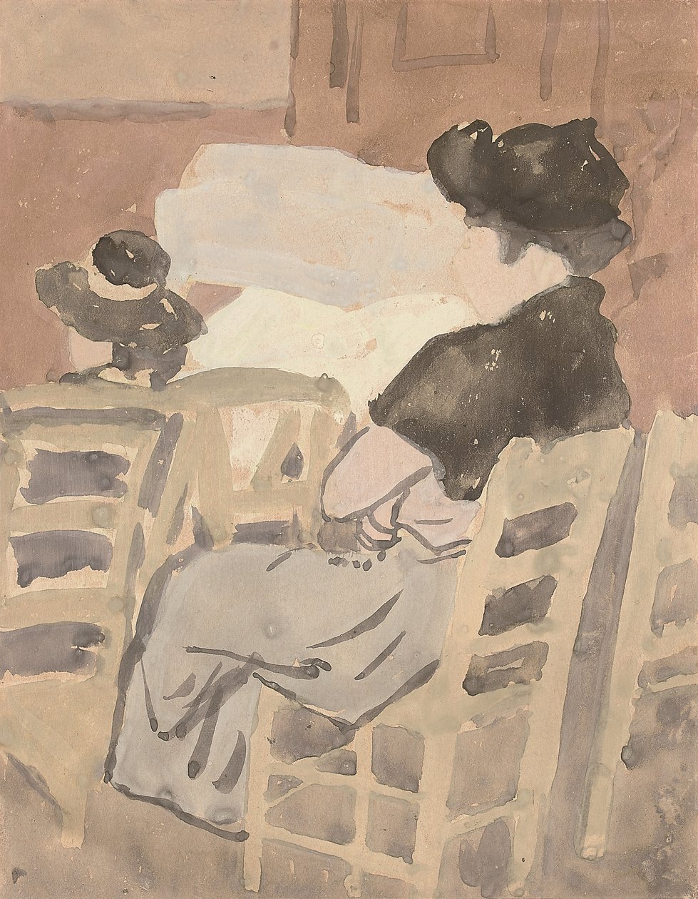 Egy nő és egy fiatal lány a templombelsőben (akvarell papíron) alkotó: Gwen John