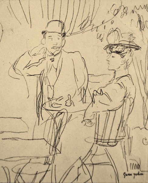 Pár egy kávézóban (ceruza, papír) alkotó: Gwen John