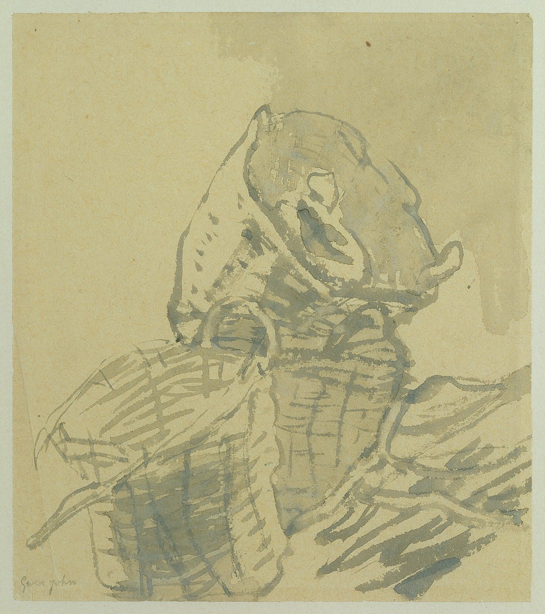 Halászkosarak (szürke mosás papíron) alkotó: Gwen John