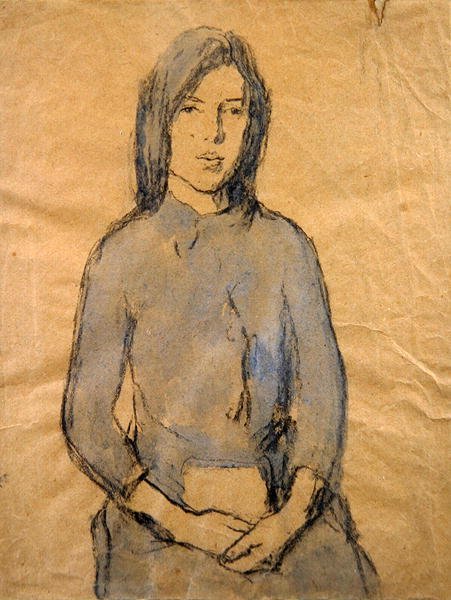 Lány, kezek az ölében pihennek (ceruza és akvarell papíron) alkotó: Gwen John