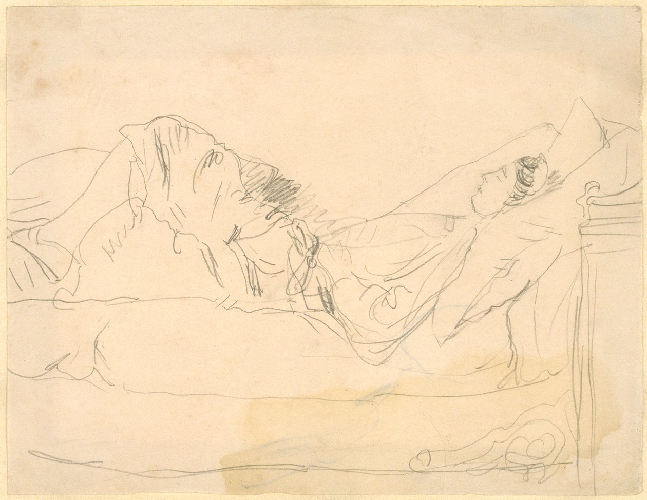 Lány fekszik az ágyon (ceruza papíron) alkotó: Gwen John