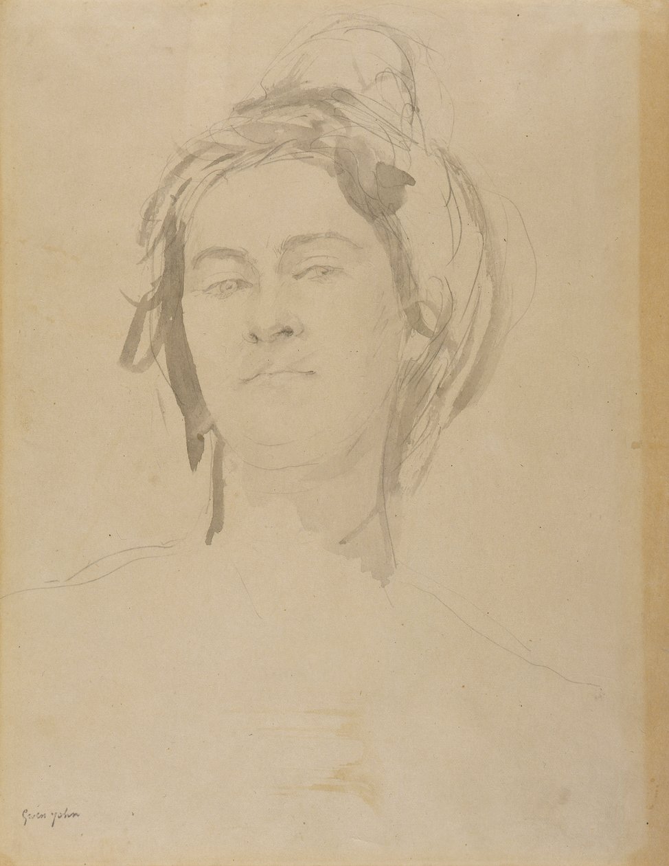 Egy fiatal nő feje (ceruza és mosás papíron) alkotó: Gwen John