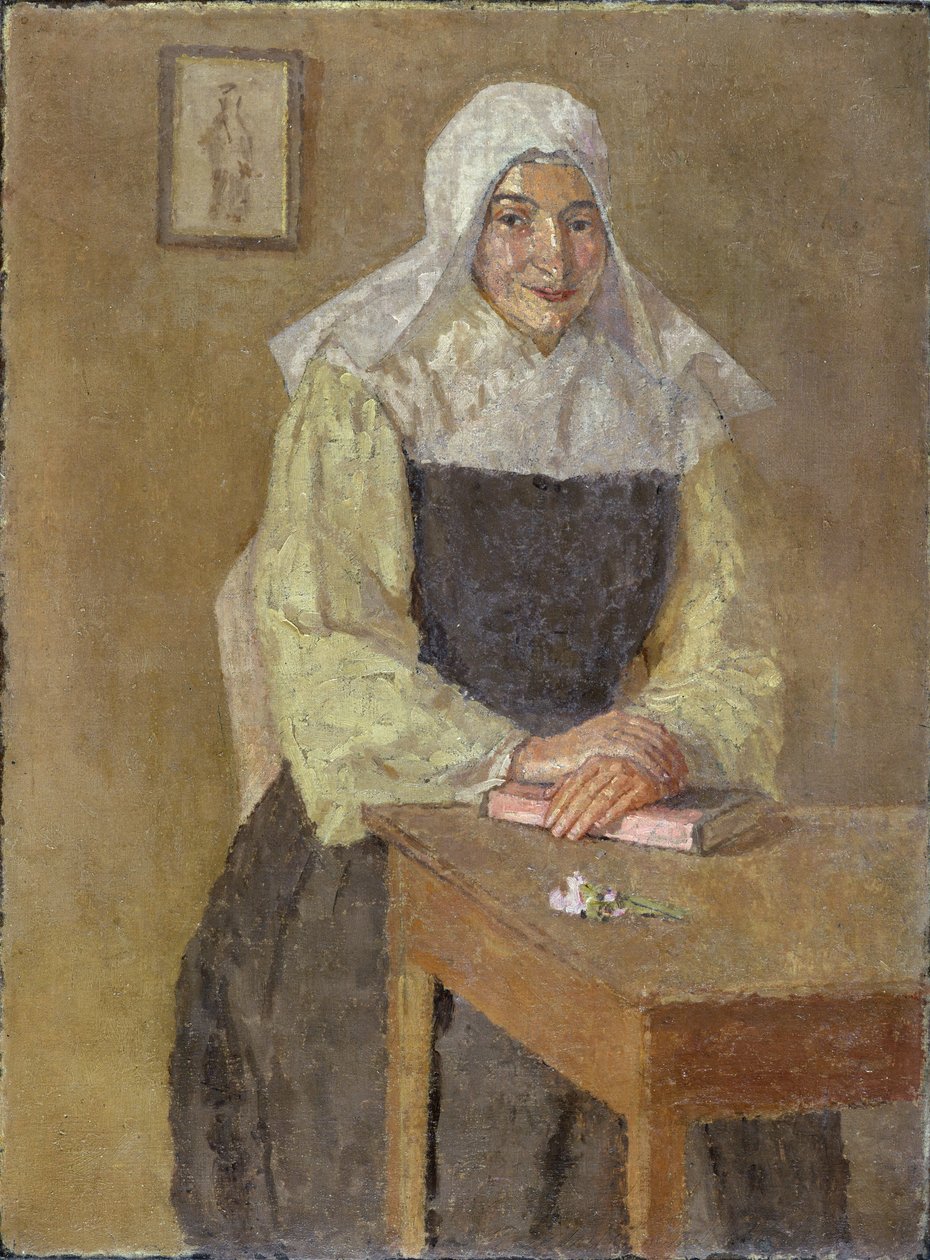 Mere Poussepin egy asztalnál ülve (olaj, vászon) alkotó: Gwen John