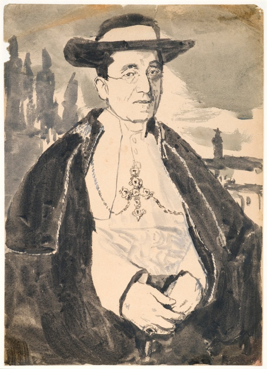 XV. Benedek pápa (gouache, mosás, papír) alkotó: Gwen John
