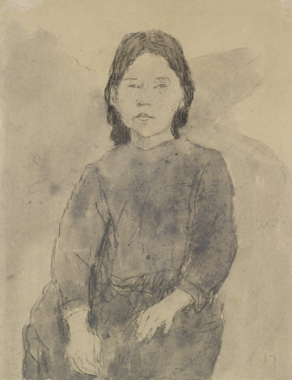 Ülő lány (Marie Hamonet?) (szén, szürke mosás és testszín szürke papíron) alkotó: Gwen John