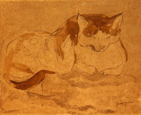 Alvó macska (ceruza és akvarell papíron) alkotó: Gwen John