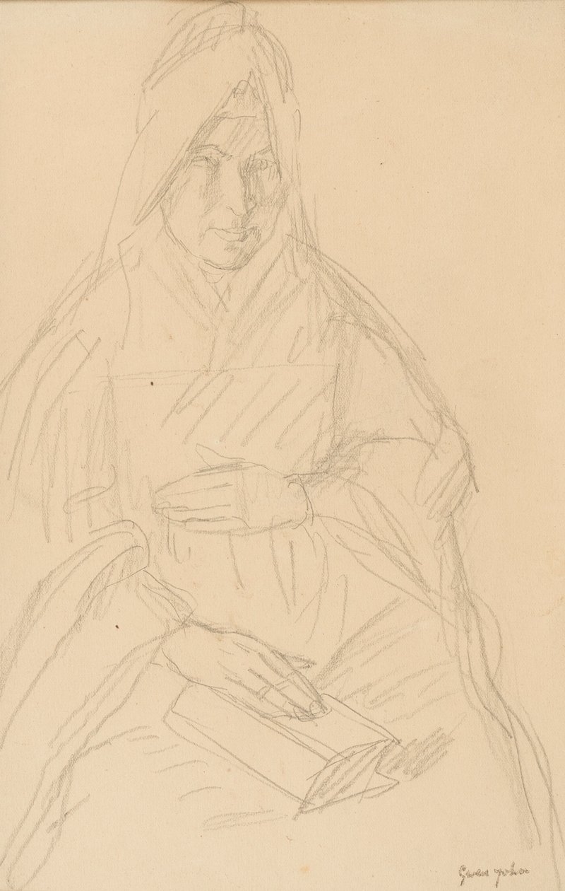 Egy asztalnál ülő Mere Poussepin dolgozószobája, 1915 körül alkotó: Gwen John