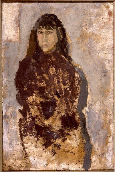 Tanulmány egy fiatal nőről eperfa ruhában (olaj, papír, vászonra rögzítve) Mu alkotó: Gwen John