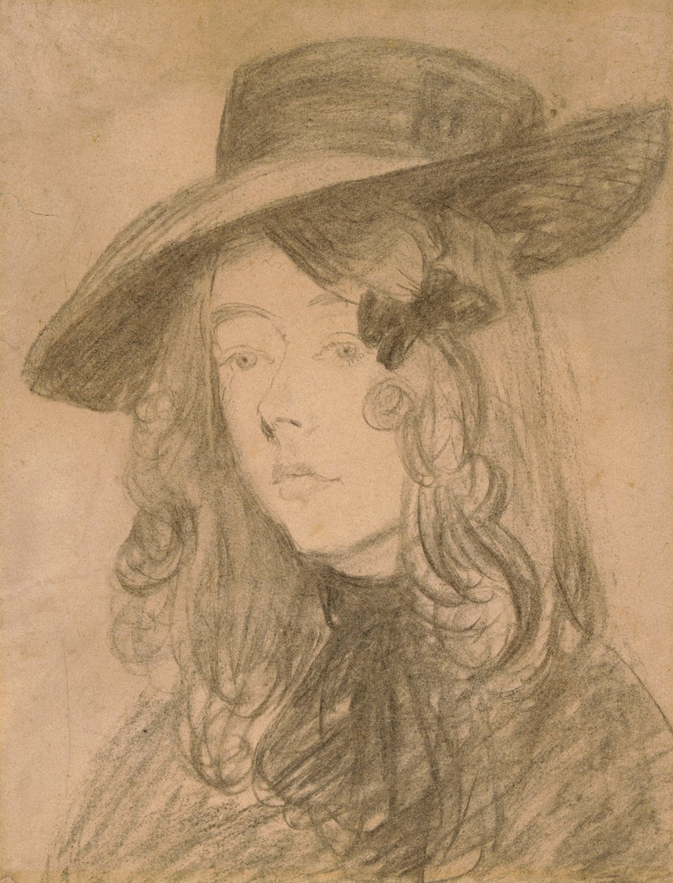 Winifred John nagy kalapban (szén, papír) alkotó: Gwen John