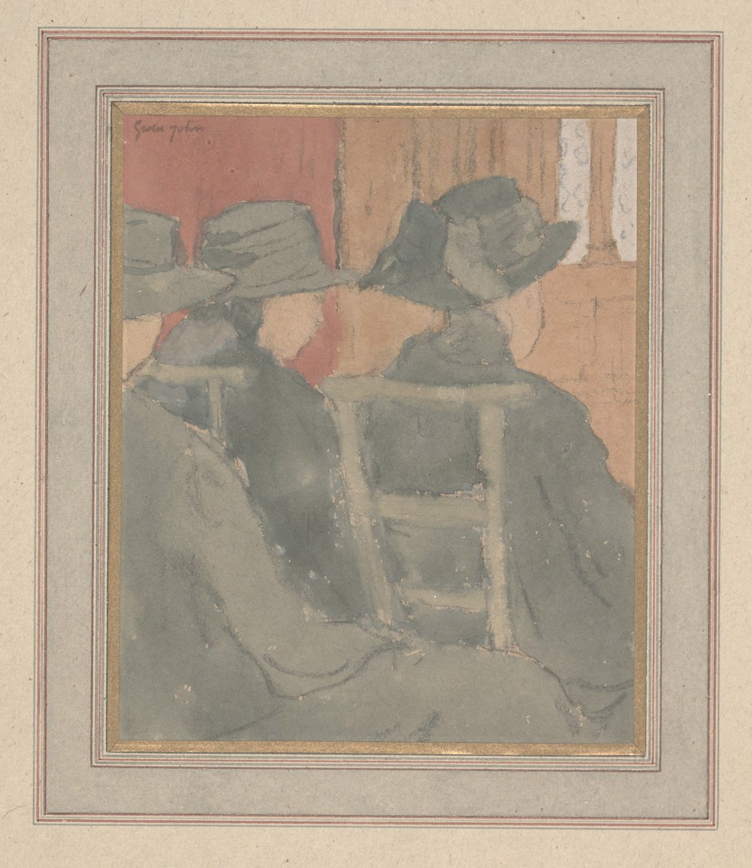 Nő és árva lány a templomban (faszén és akvarell papíron) alkotó: Gwen John
