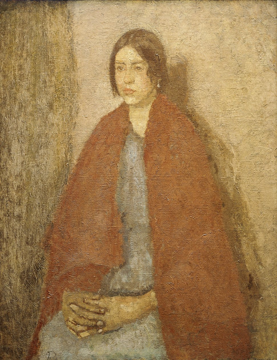 Fiatal nő vörös kendőben, alkotó: Gwen John