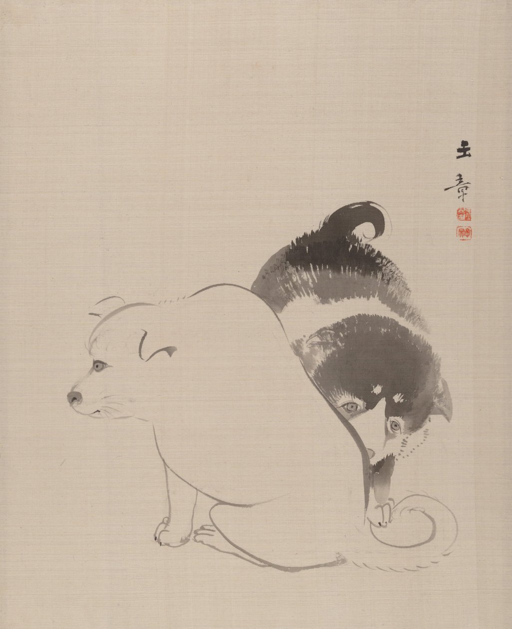 Egy pár kölyökkutya, 1868. alkotó: Gyokusho Kawabata