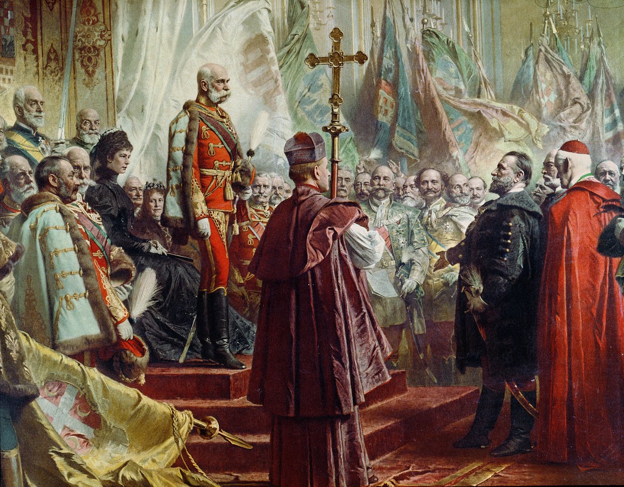 I. Ferenc József császár 1830-1916 és Erzsébet császárné 1837-98 Budapesten, 1896. július 8. 231008 színes litó részlet alkotó: Gyula Benczúr