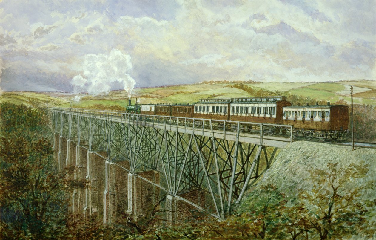 Cornwall Railway, The Gover Viaduct (wc, papír) alkotó: H. Geach