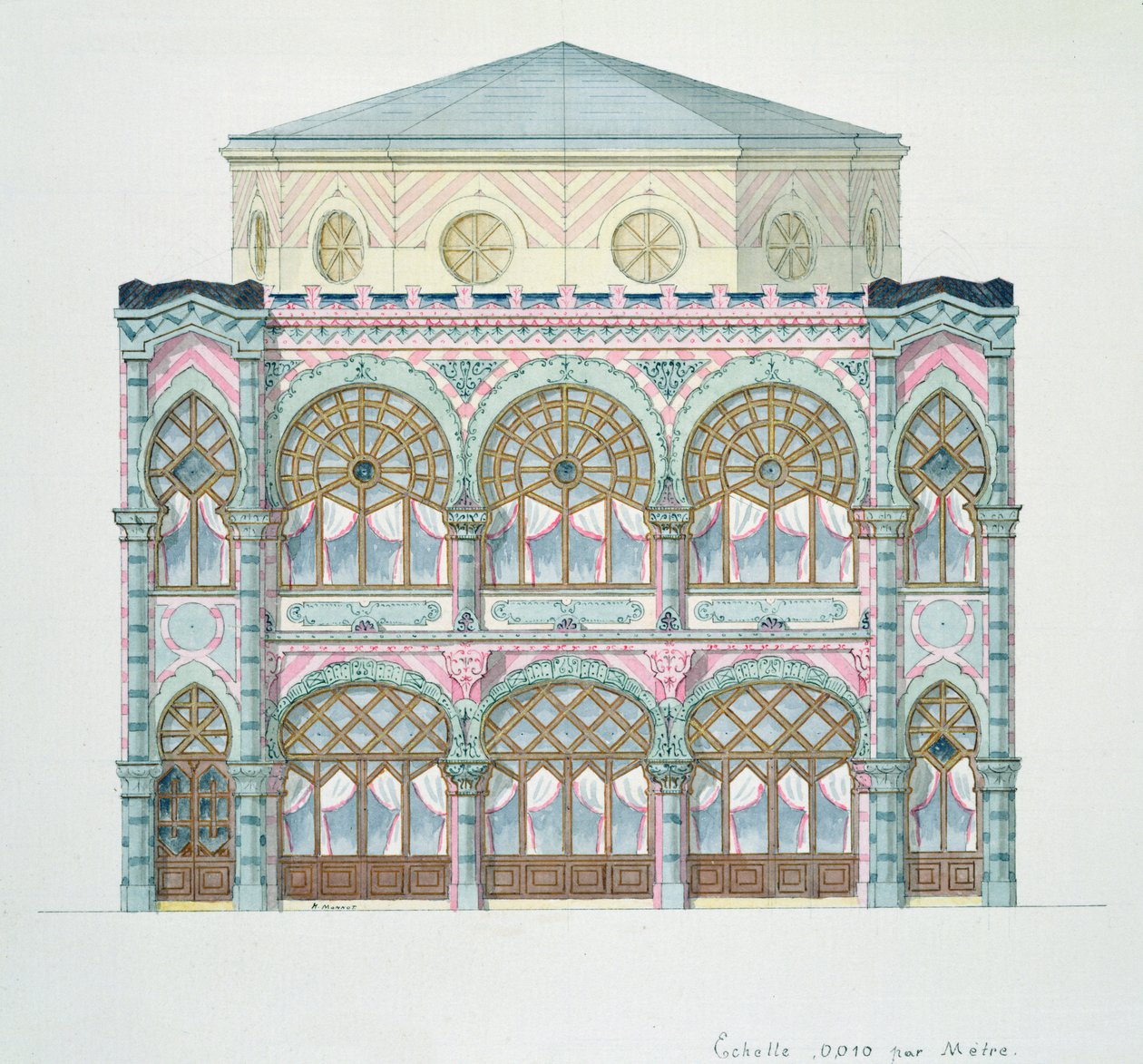Kávéház-koncert emelése, tervrajzok fóliójából, 1870 körül alkotó: H. Monnot