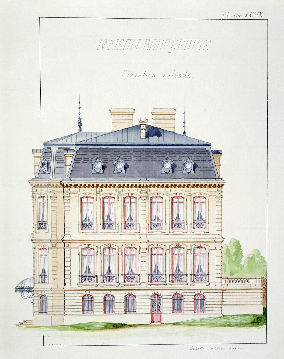 A burzsoázia házának oldalsó képe, XXXIV. tábla egy tervfóliáról, 1870 körül alkotó: H. Monnot