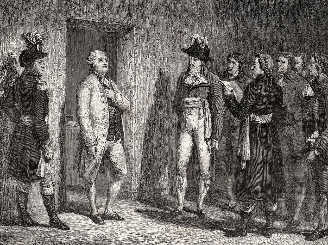 Garat József (1749-1833) kihirdeti XVI. Lajos király (1754-93) letartóztatását alkotó: H. de la Charlerie