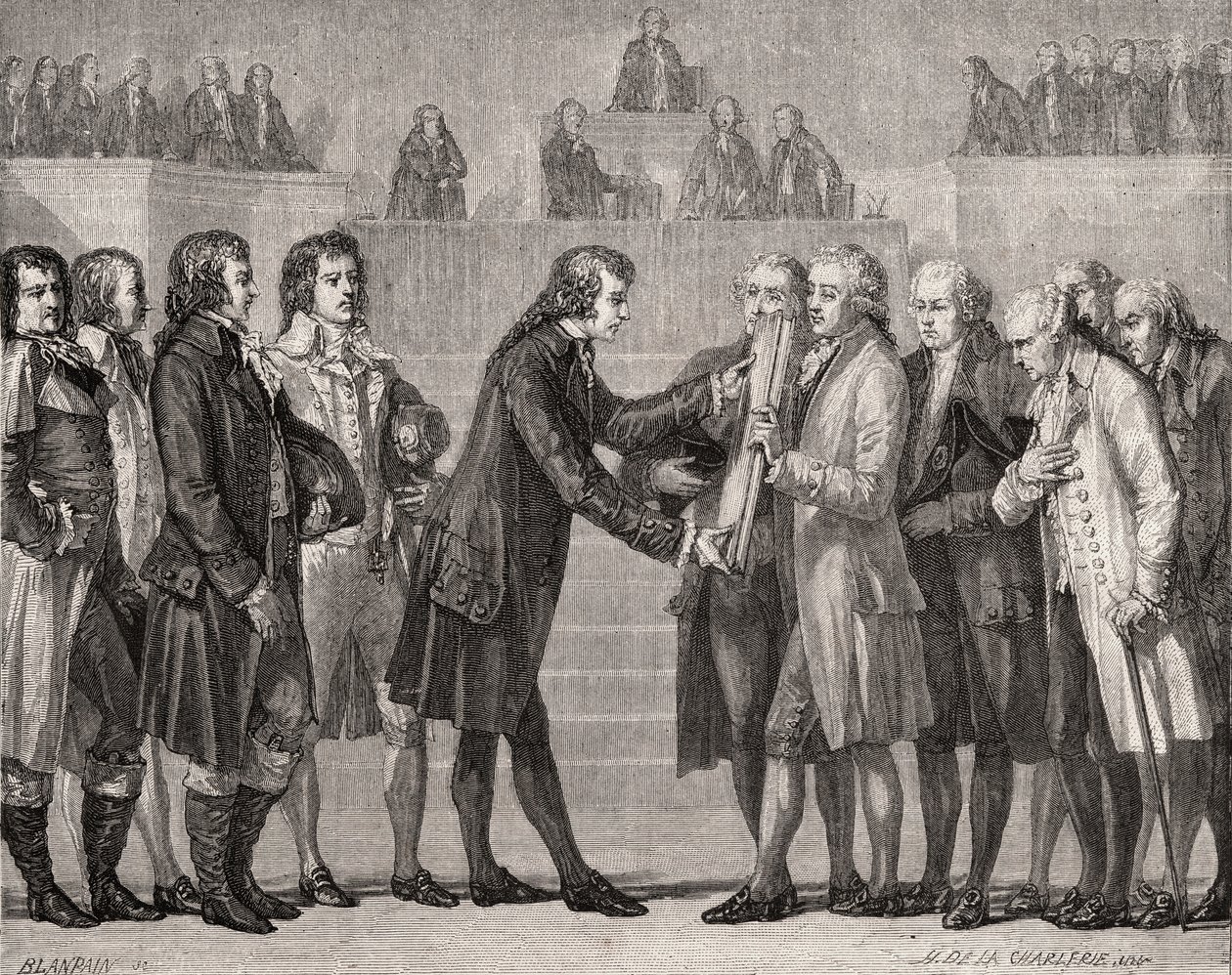 XVI. Lajos király (1754-93) esküt tett az alkotmány könyvére, 1791. szeptember 14. alkotó: H. de la Charlerie