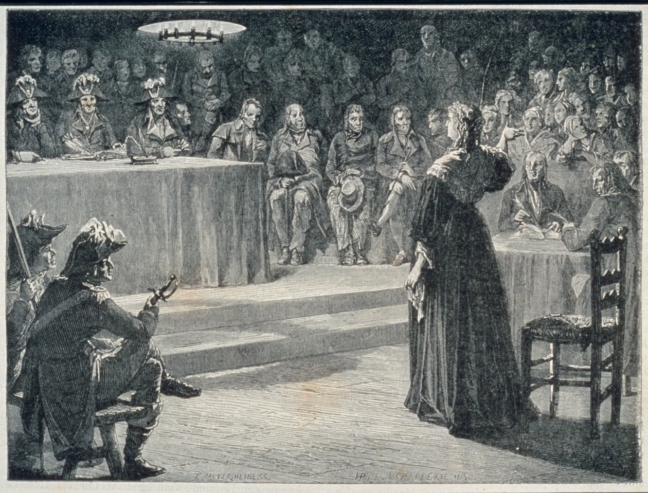 Marie-Antoinette a Forradalmi Törvényszék előtt 1793-ban, metszet: Theodor Meyer-Heine alkotó: H. de la Charlerie