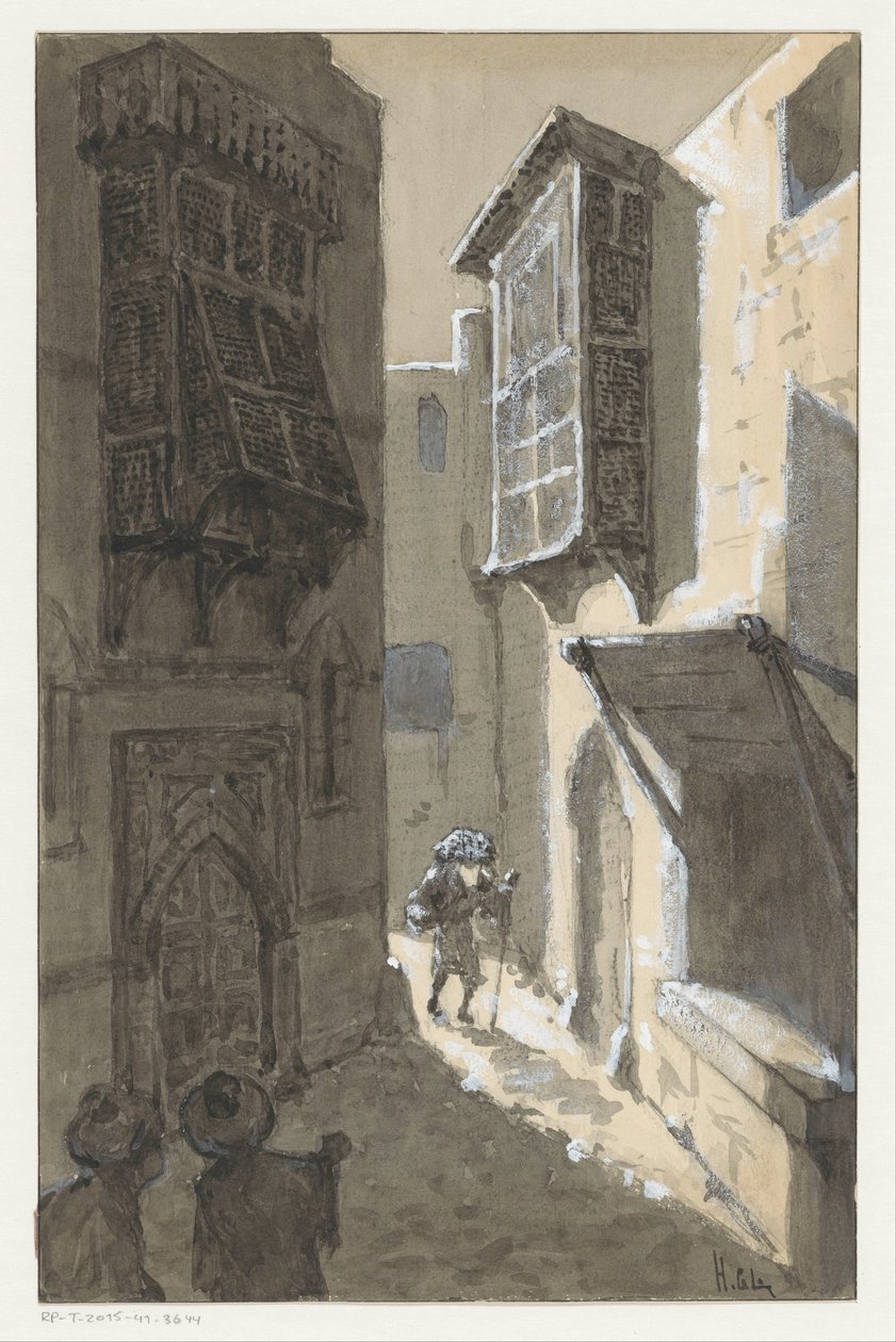 Férfi egy csomaggal az utcán alkotó: H.C. Louwerse (signed by artist)