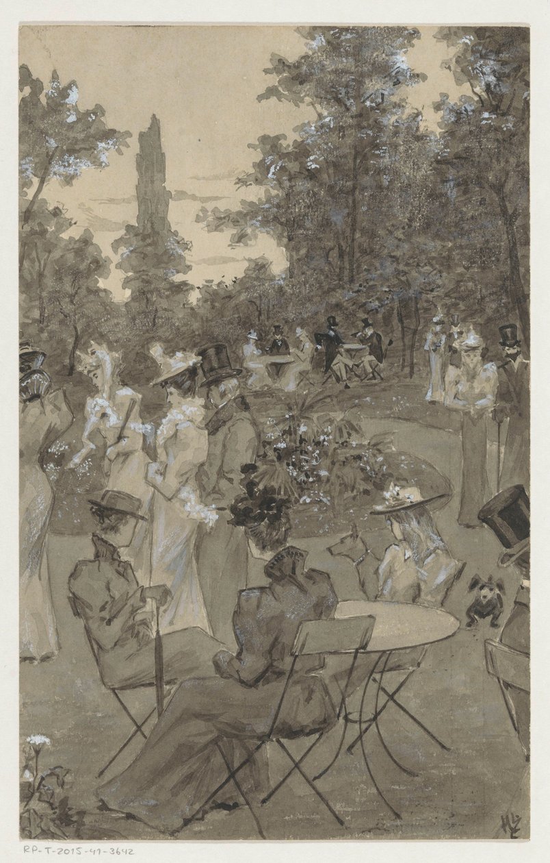 Szabadidős emberek egy parkban alkotó: H.C. Louwerse (signed by artist)