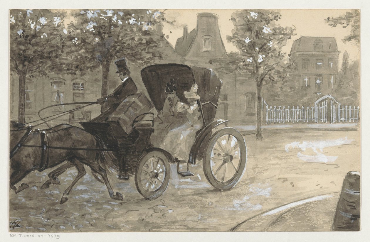 Két nő egy lovas kocsiban alkotó: H.C. Louwerse (signed by artist)