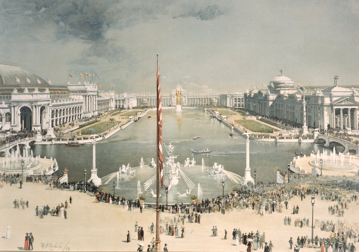 A Worlds Columbian Exposition, a MacMonnies Fountaintól keletre nézve a Court of Honor és Grand Basin felé, Chicago, Illinois, 1893 alkotó: H.D. Nichols