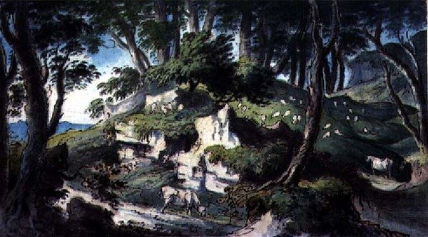 Tájkép, tehenekkel és birkákkal alkotó: H.F. 1751 1812 Aylesford