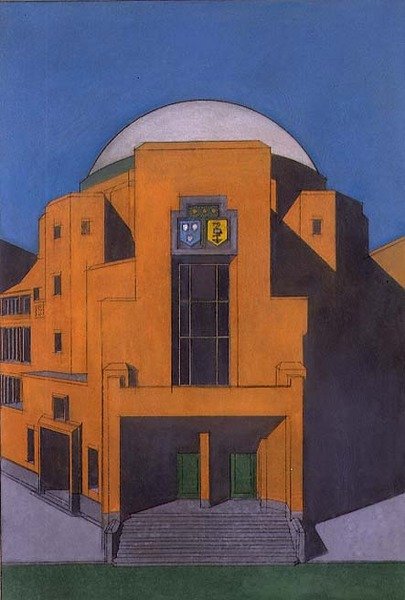 A hágai Gemeentemuseum bejáratának terve (pasztell) alkotó: H.P. Berlage